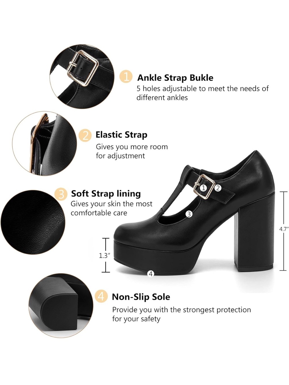 Black T-Strap Platform Pumps - Picture 2 of 11